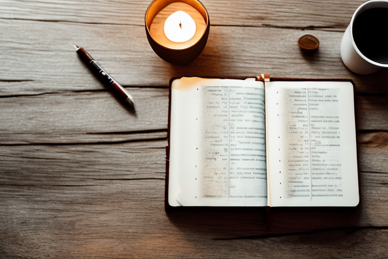 A serene and calming scene featuring an open bible