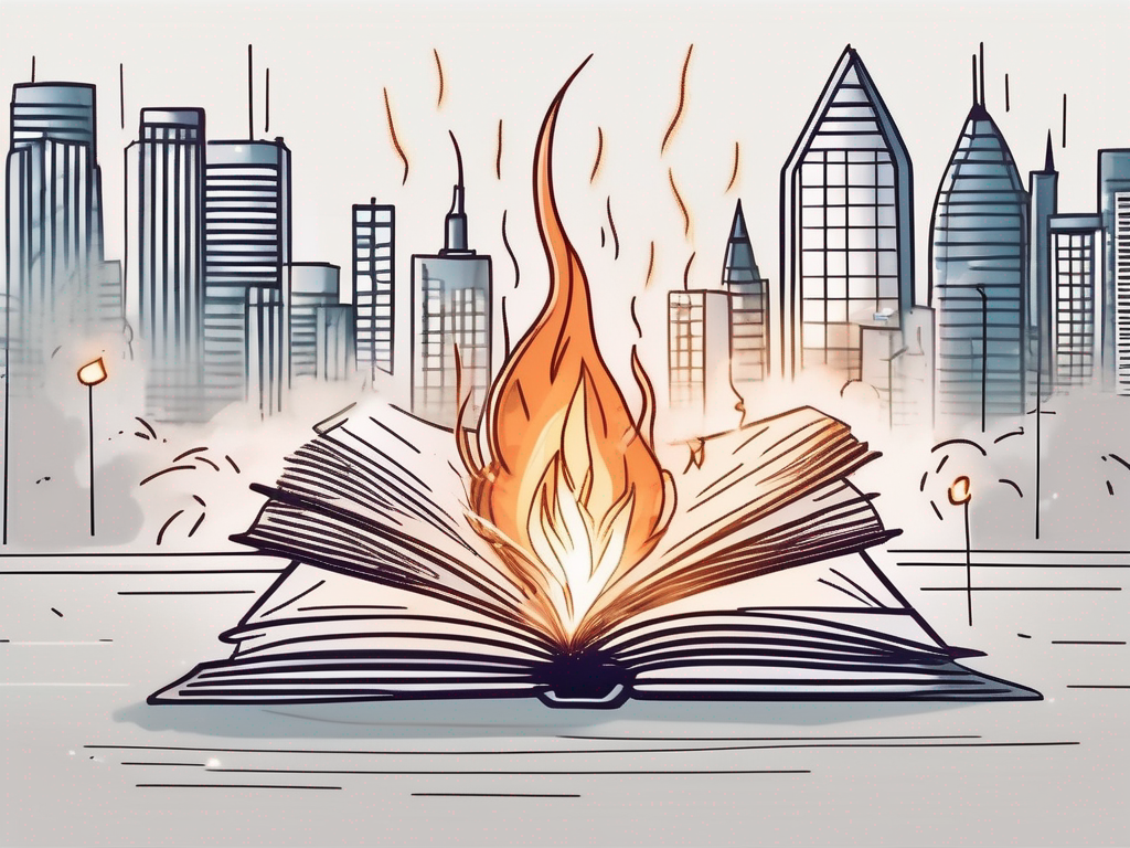 A burning book with sparks flying off