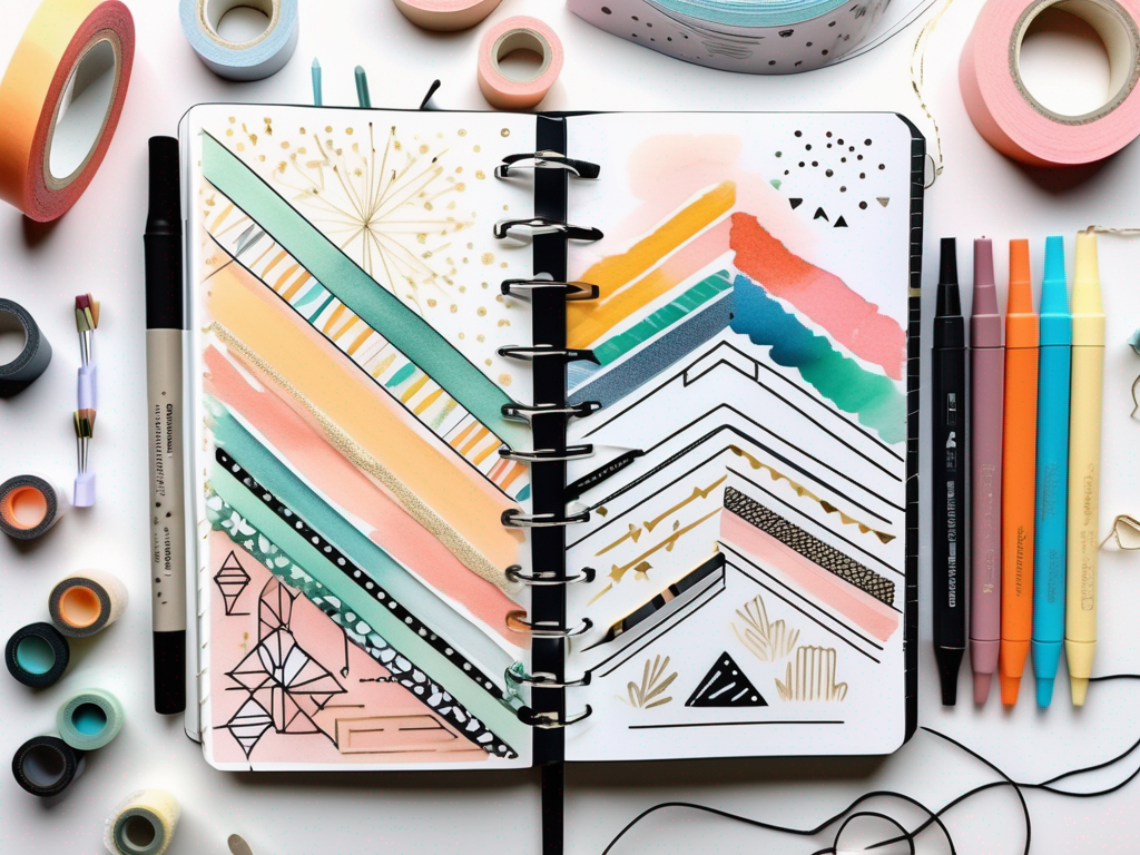 A bullet journal notebook opened to a creatively designed page