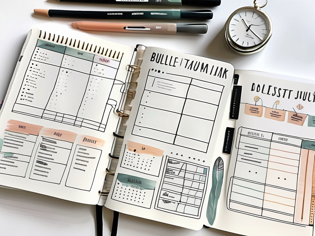 A variety of bullet journal spreads
